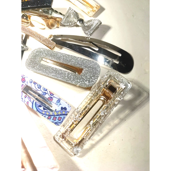 Hair Barrette Lot Of 21 Hair Clips Pink Silver Tone - Picture 7 of 7